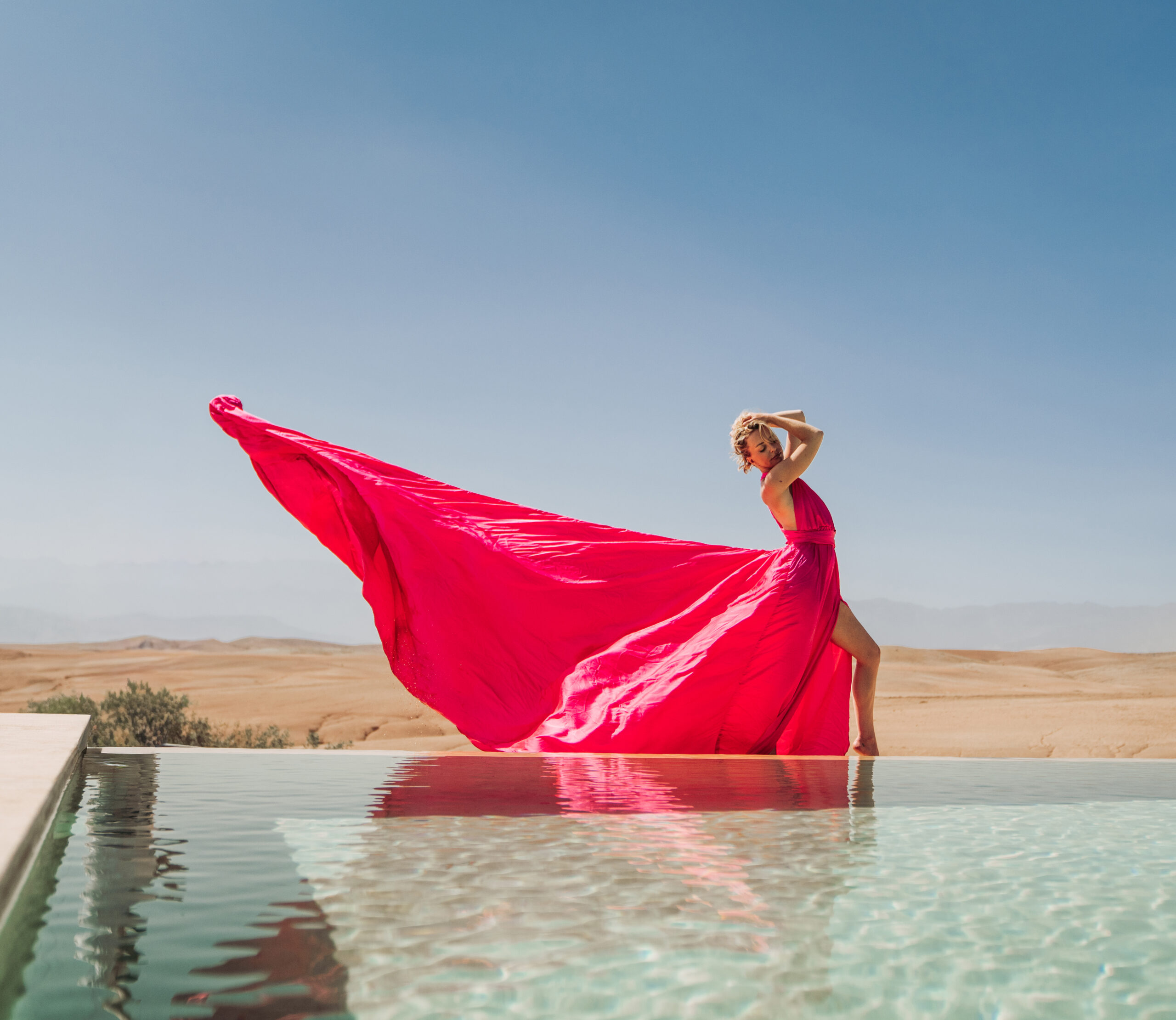Flying Dress shoot in the Agafay desert